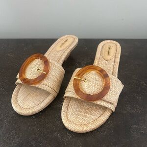 Cult Gaia Tan Mules with Tortoise Shell Accent